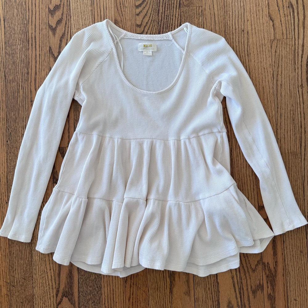 Anthropologie Maeve Textured Waffle Knit White Long Sleeve Top XS